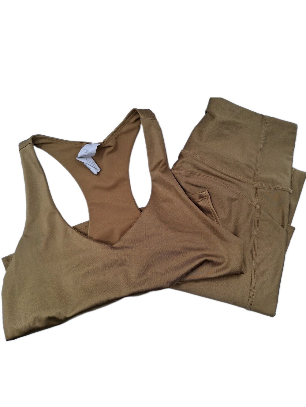 Fabletics Top& Leggings Women's S/M Gold Athletic Gym Active Running Yoga Pants